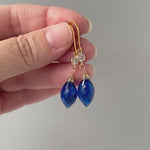 Sapphire Blue earrings dangle gold silver September Birthstone Leverback sparkling crystal 14k Gold Fill Handmade jewelry Dangly drops gift