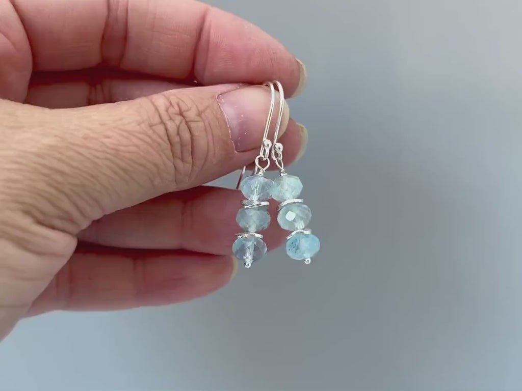 Aquamarine earrings dangle, Sterling Silver