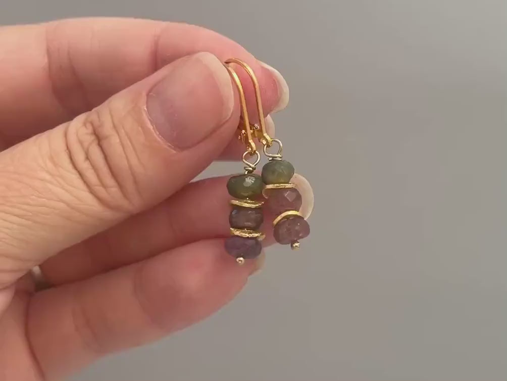 Watermelon Tourmaline Earrings dangle, 14k gold boho gemstone  jewelry