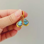 Teardrop Abalone Earrings Gold Huggie Hoops dangle handmade shell earrings, colorful summer jewelry, ocean beach wedding gift for her