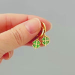 Lucky Four Leaf Clover Earrings Dangle Silver, Gold Huggie Hoops Crystal charm Emerald Green Shamrock Irish jewelry colorful St Patricks day