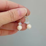Pearl and Moonstone Earrings Dangle Sterling Silver, 14k Gold Handmade Gemstone Freshwater Pearl Jewelry June birth stone gift for mom, wife