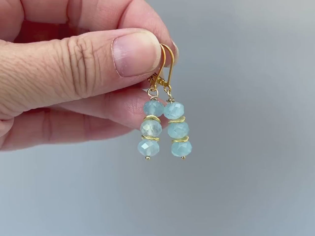 Aquamarine earrings dangle, Rose Gold Sterling Silver, Boho, 14k Gold dangly handmade March Birthstone artisan gemstone jewelry for women