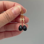 Dainty Black Onyx earrings dangle, Sterling Silver, Gold crystal dangly tear drop handmade boho gemstone jewelry for women July Birthstone