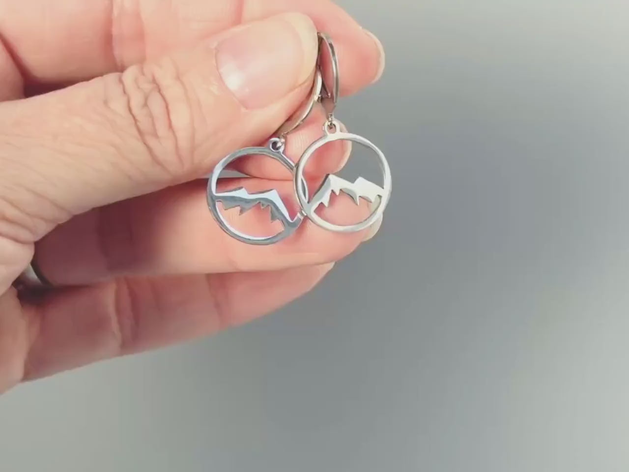 Silver Mountain Earrings Huggie Hoop dangle gold hoops handmade nature jewelry gift for hikers, campers, skiers bff Colorado smoky mountains