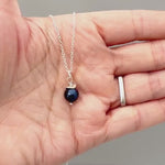Dainty Blue Pearl Necklace Sterling Silver single pearl pendant
