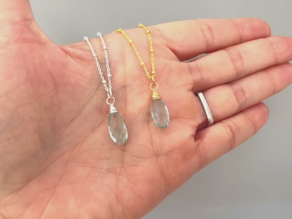 Aquamarine Necklace 14k Gold, Silver, Rose Gold Handmade gemstone layering pendant blue quartz Jewelry March birthstone gift for mom, wife