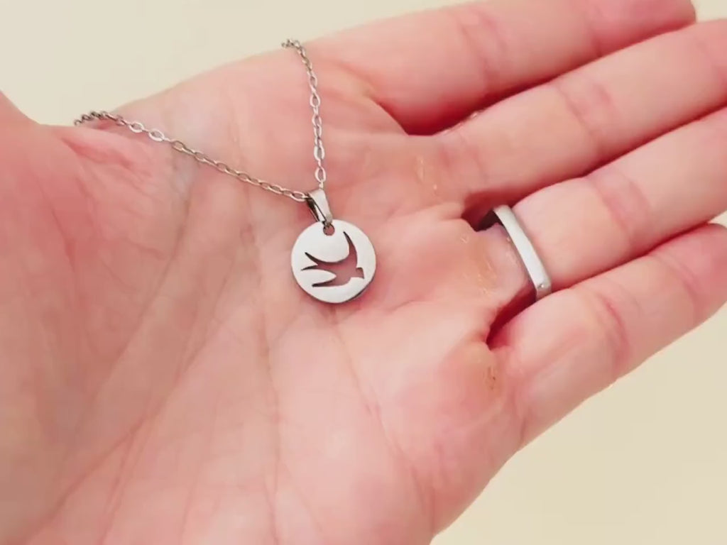 Dainty Silver Swallow Necklace handmade minimalist bird jewelry gift for nature lovers gardeners sisters friends  stainless steel pendant