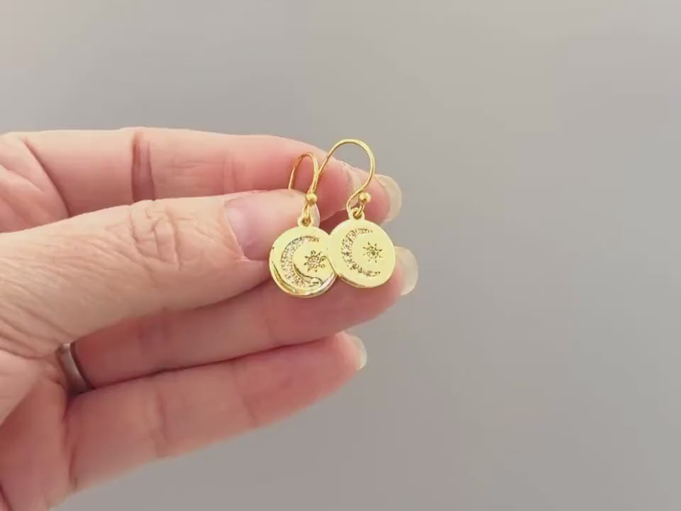Crystal Crescent Moon Celestial Earrings dangle