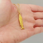 Sardine Necklace silver, gold  nautical trendy summer ocean jewelry, unique whimsical novelty coastal gift for her