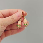 Tulip Earrings Dangle Gold Leverbacks handmade colorful peach spring floral jewelry April Birthday  birth flower gift for gardener, moms her