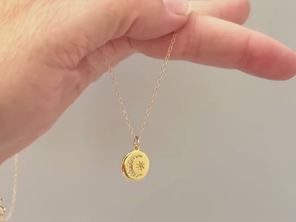 Crystal Crescent Moon Celestial Necklace Gold