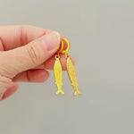 Sardine Earrings Silver, Gold Huggie Hoops, cute fish earrings trendy ocean jewelry, unique whimsical novelty coastal nautical gift for her