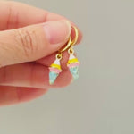 Pastel Ice Cream Earrings gold Huggie Hoops, cute summer jewelry gift for her unique fun miniature food jewelry for her cutecore candycore