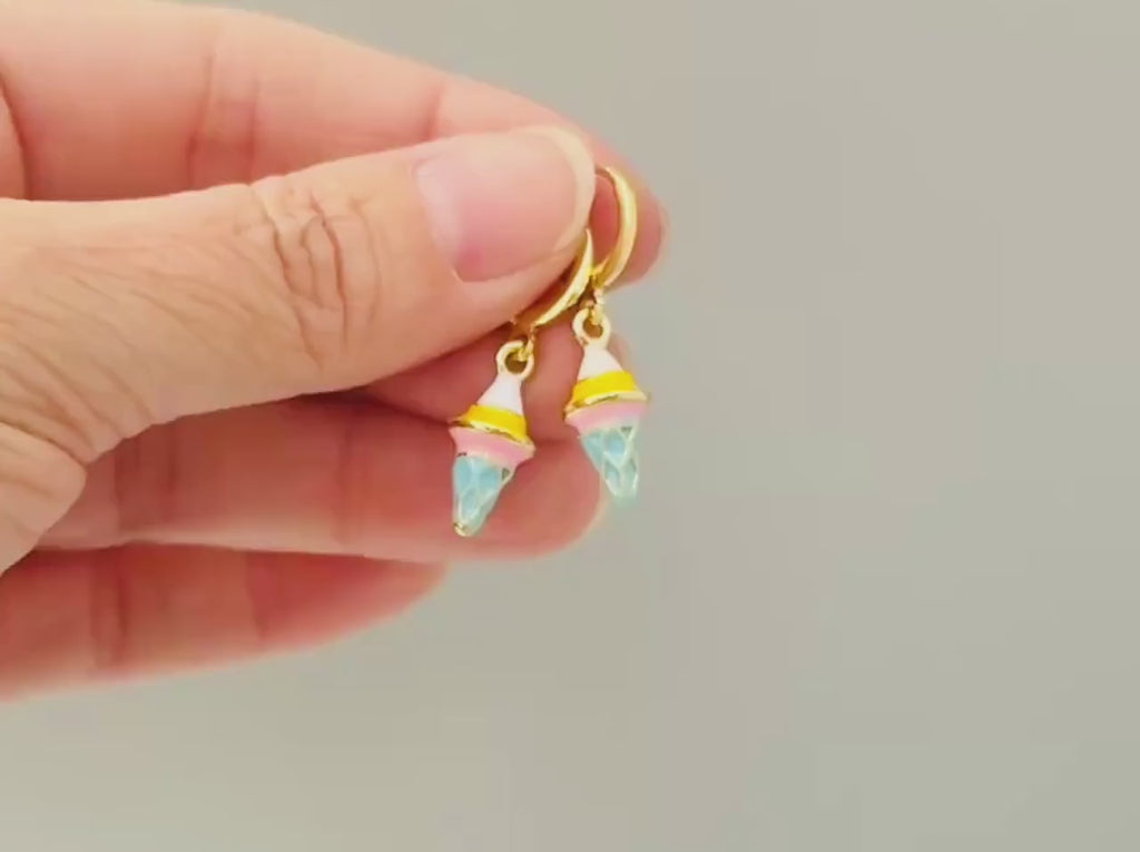 Pastel Ice Cream Earrings gold Huggie Hoops, cute summer jewelry gift for her unique fun miniature food jewelry for her cutecore candycore
