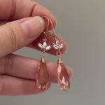Morganite Rose Gold Earrings dangle pink, peach, champagne quartz