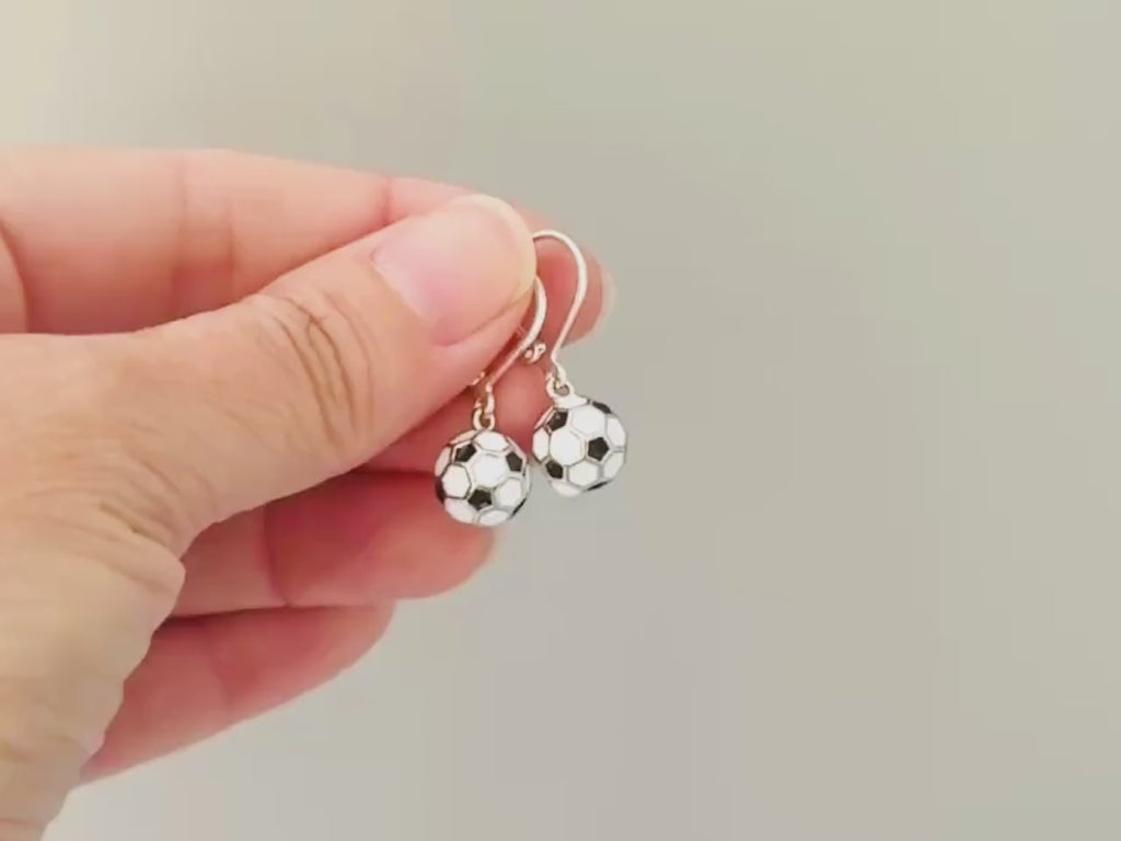 Dainty Soccer Earrings Silver Huggie Hoops, Soccer Player Jewelry, team mom coach gift for Her, Sports Earrings cute football accessories
