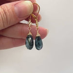 Moss Kyanite earrings dangle, Gold, Sterling Silver Crystal boho jewelry