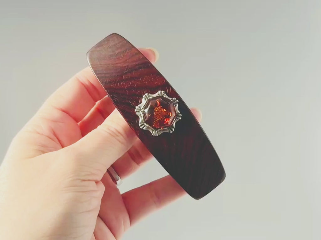 Genuine Baltic Amber Gemstone Barrette, Cocobolo Rosewood luxury hair clip