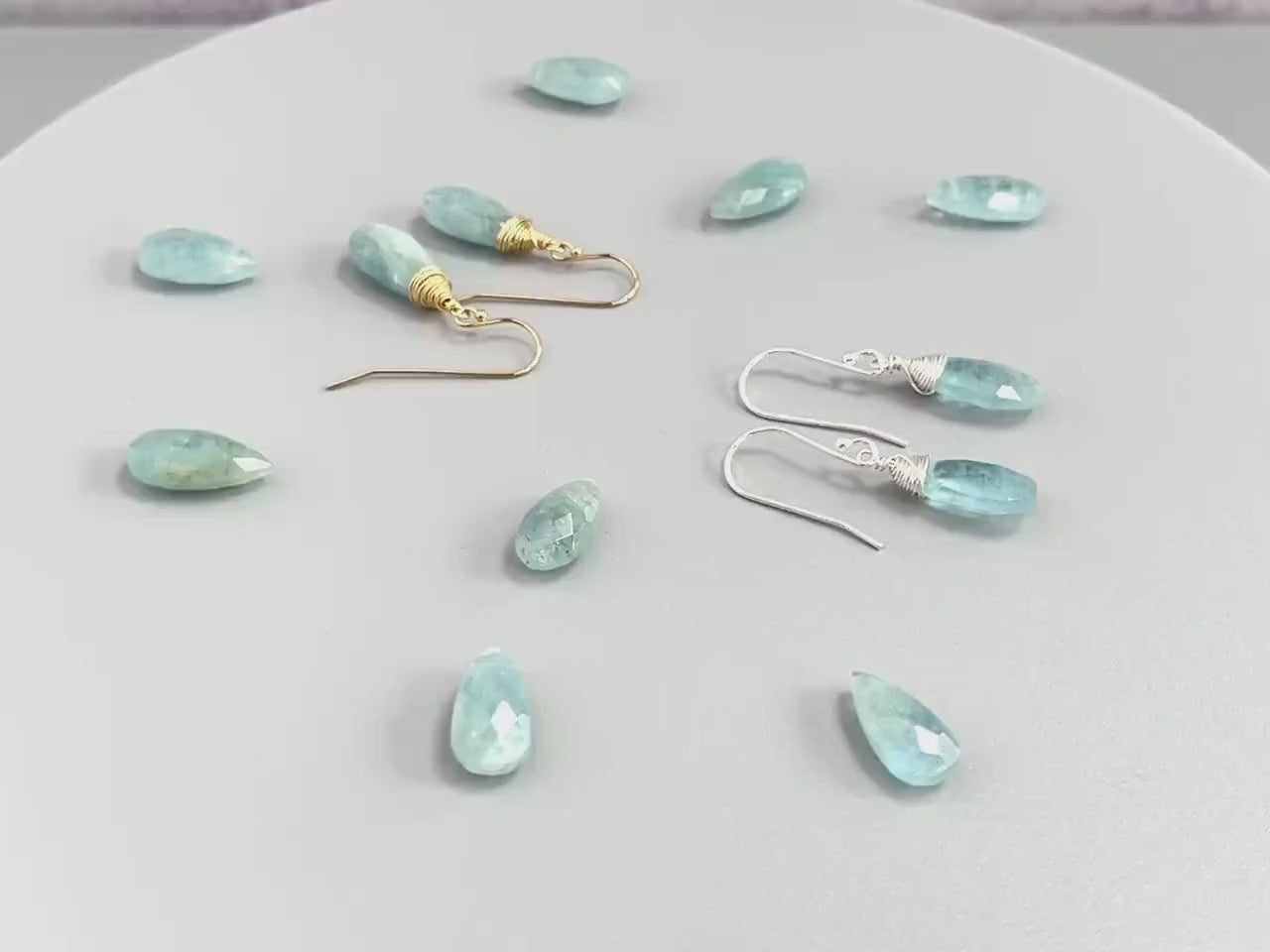 Long Aquamarine Earrings Gold Leverback