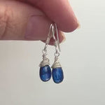 Dainty Blue Kyanite Gemstone earrings dangle drop teardrop Gold, Sterling Silver