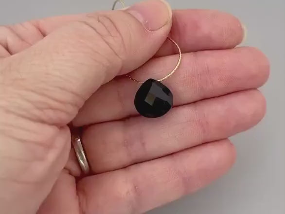 Dainty Black Onyx Necklace Sterling Silver, 14k Gold fill gemstone pendant necklace
