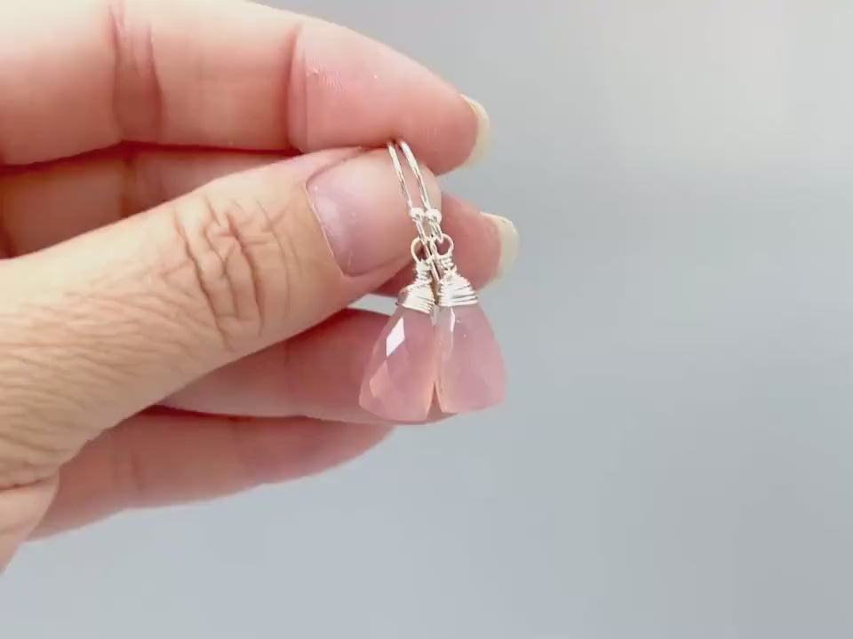 Blue Chalcedony earrings dangle Sterling Silver, 14k Gold fill Rose Gold dangly tear drop handmade light blue gemstone jewelry gift for mom