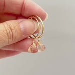 Morganite Hoop Earrings Dangle 14k Gold, Sterling Silver, Rose Gold, Handmade dainty peach pink gemstone crystal jewelry gift for mom, wife