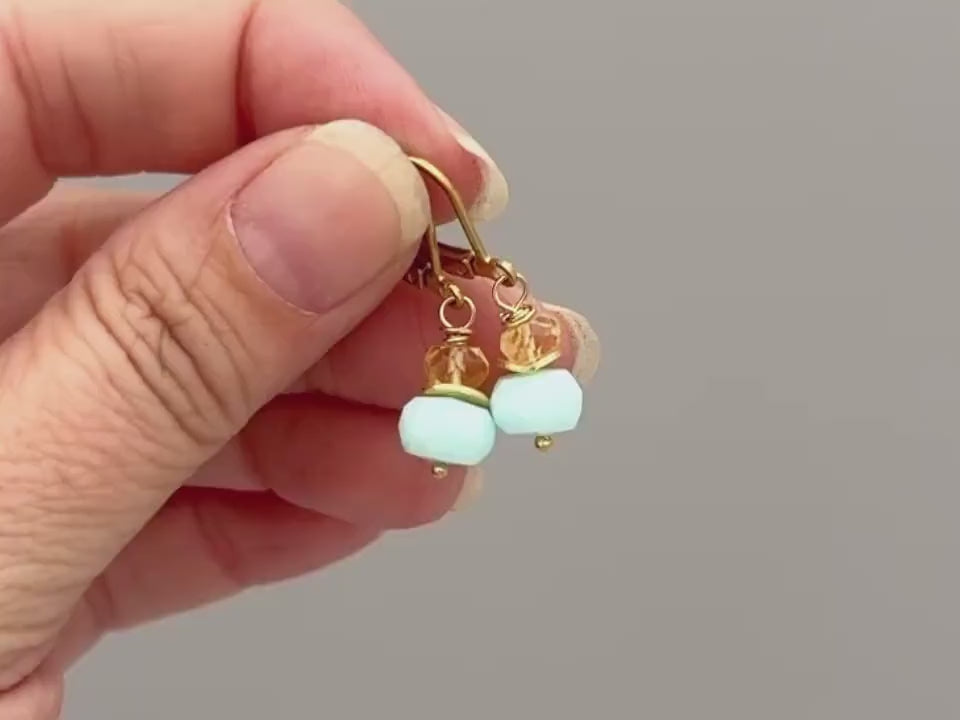 Citrine and Aqua Blue Opal Earrings dangle gold Sterling Silver
