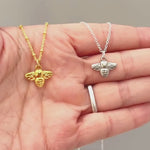 Dainty Honey Bee Necklace Gold, Sterling Silver