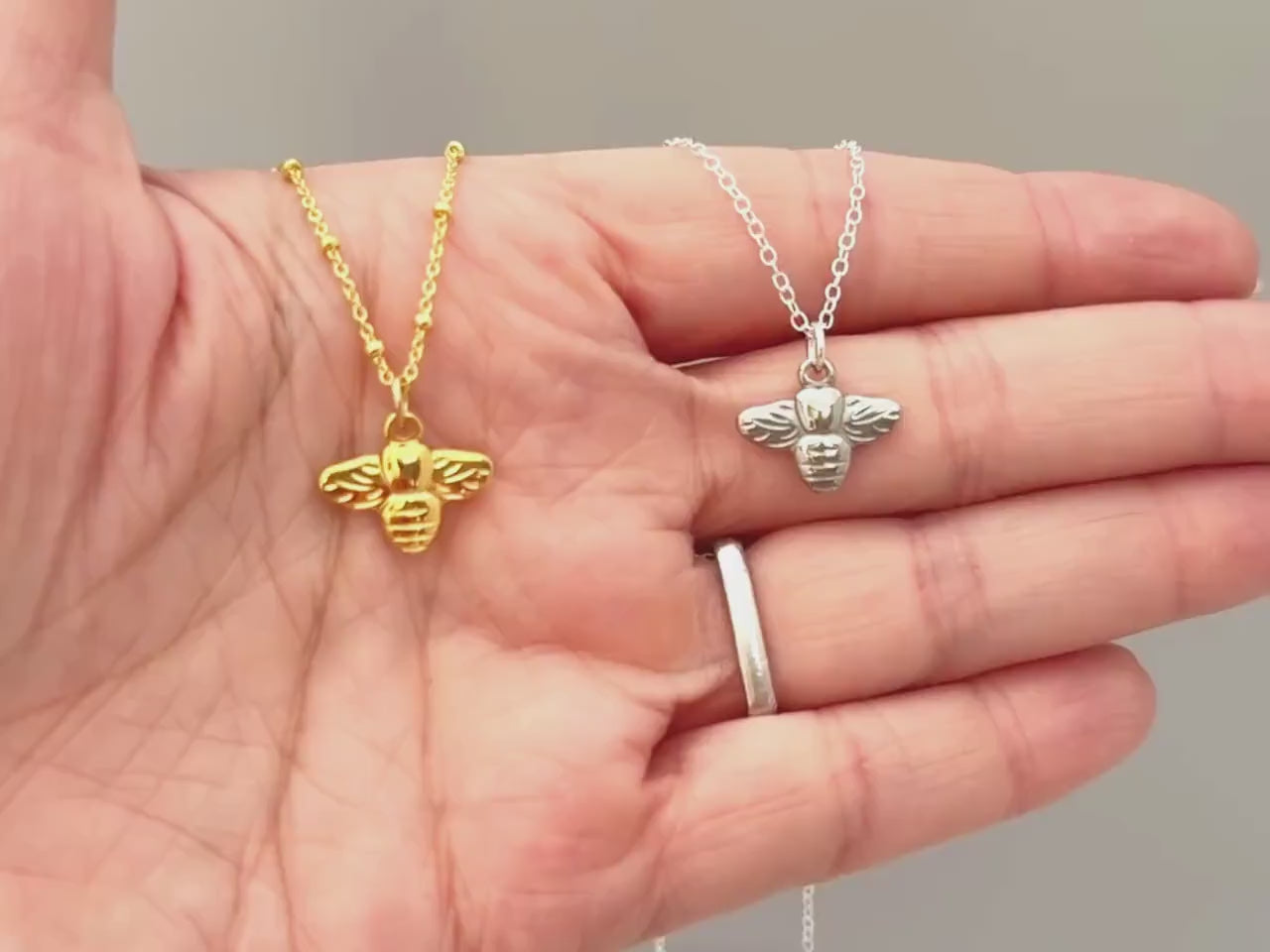 Dainty Honey Bee Necklace Gold, Sterling Silver