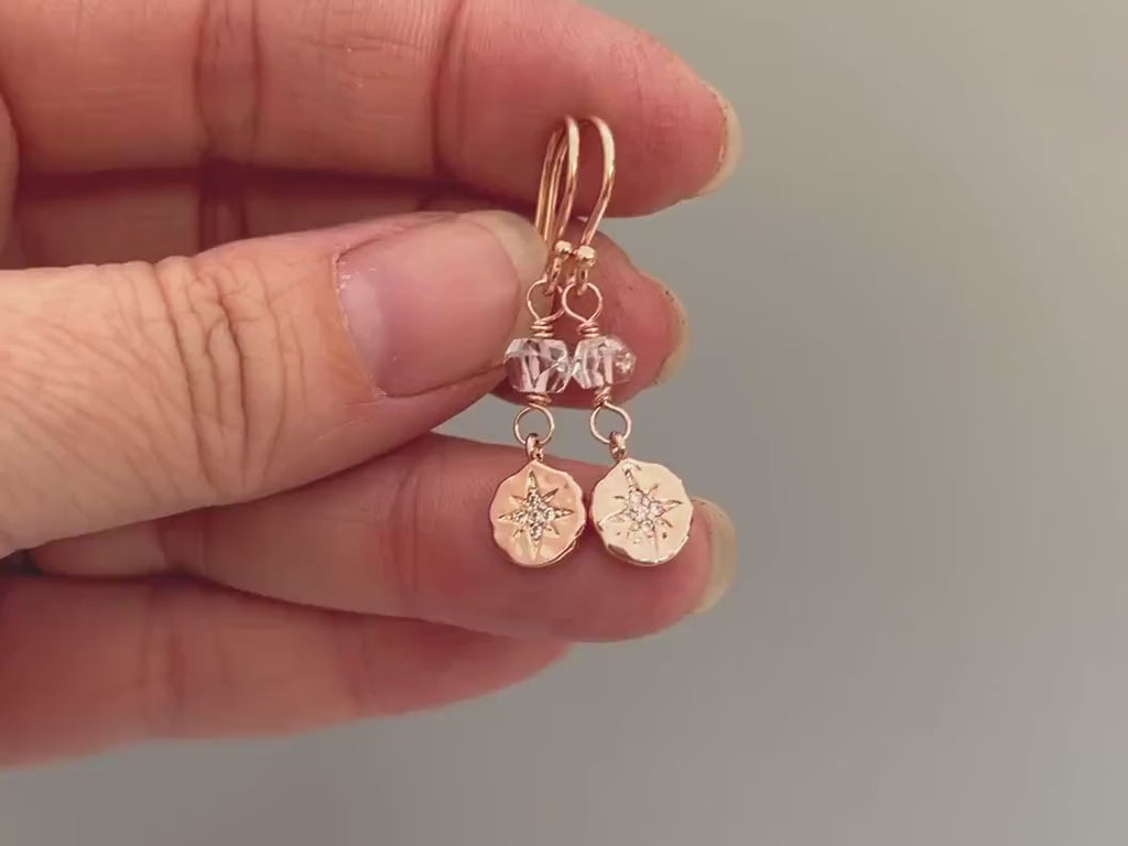 Dainty Herkimer Diamond North Star crystal earrings in Rose Gold