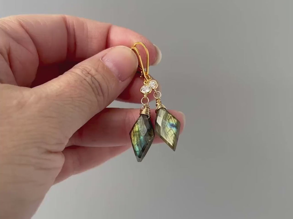 Handmade Labradorite Crystal earrings gold, silver