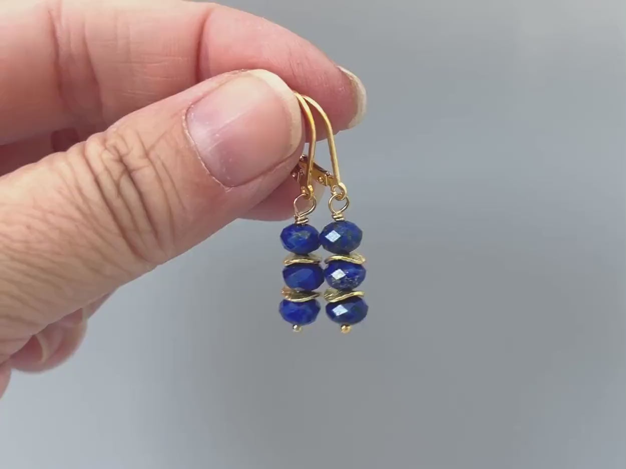 Lapis Lazuli Earrings dangle, 14k gold lightweight everyday jewelry