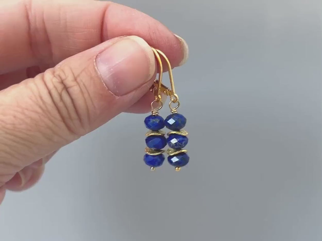 Lapis Lazuli Earrings dangle, 14k gold lightweight everyday jewelry