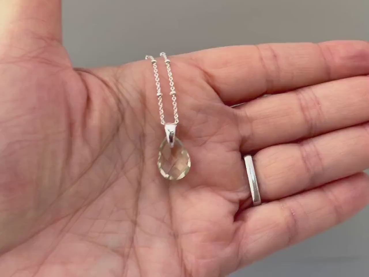 Green Amethyst Necklace Handmade sage green gemstone pendant