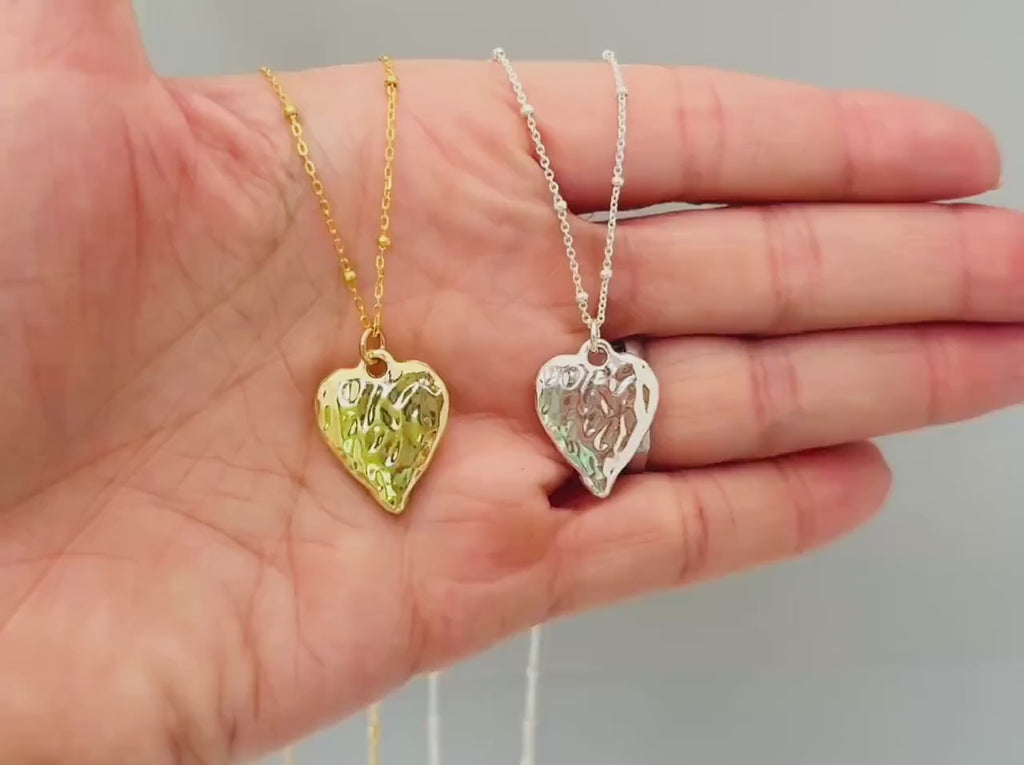 Hammered Silver Heart Necklace 14k gold heart pendant for women romantic handmade jewelry gift for mom, grandma, wife, sister bff girlfriend