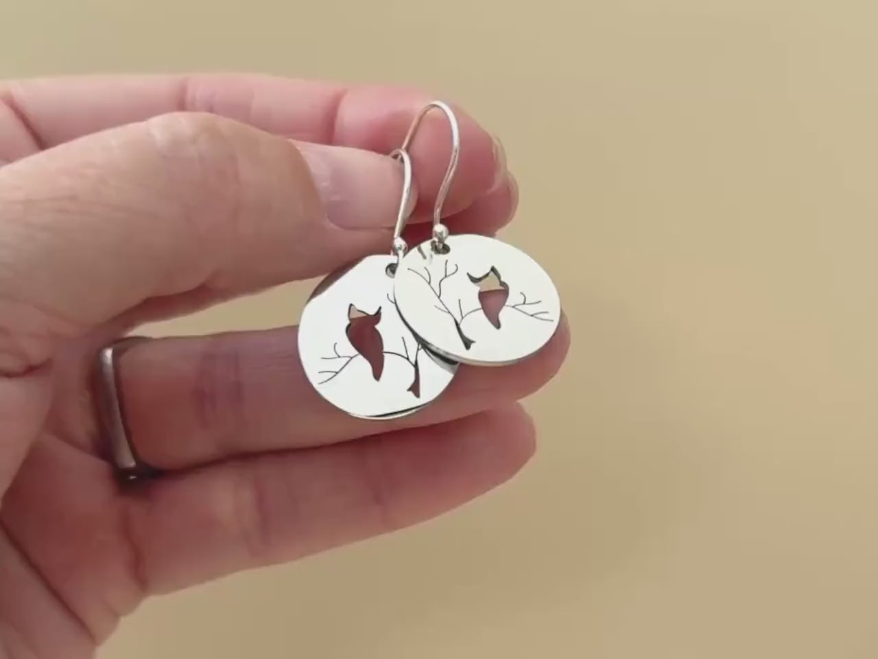 Owl Earrings dangle silver handmade witchy jewelry unique dangling spooky gothic earrings gift for nature and bird lovers, mom, sister, bff