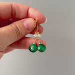 Malachite Green earrings dangle Dainty Gold Crystal Gemstone 14k dangly tear drop boho handmade jewelry for women, birthstone gift for wife