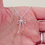 Sterling Silver Ribbon Bow Necklace pendant romantic gift for girlfriend wife handmade jewelry for women   coquette bowknot charm