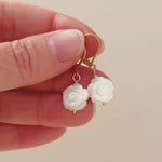 Mother of Pearl Rose Earrings 14k Gold Dangle handmade  birthflower jewelry leverback June Birthday birth flower gift for grandma mom wife