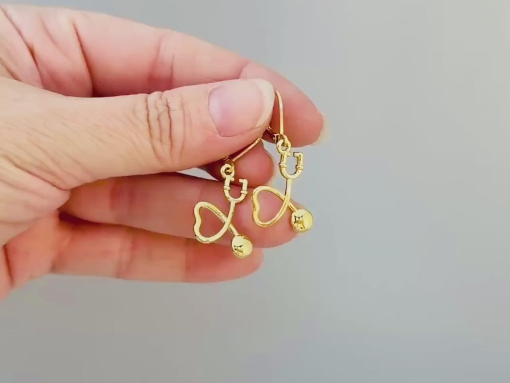 Stethoscope Earrings silver, gold heart unique nursing gift for medical school students graduation doctors rn nurse practitioners sister bff