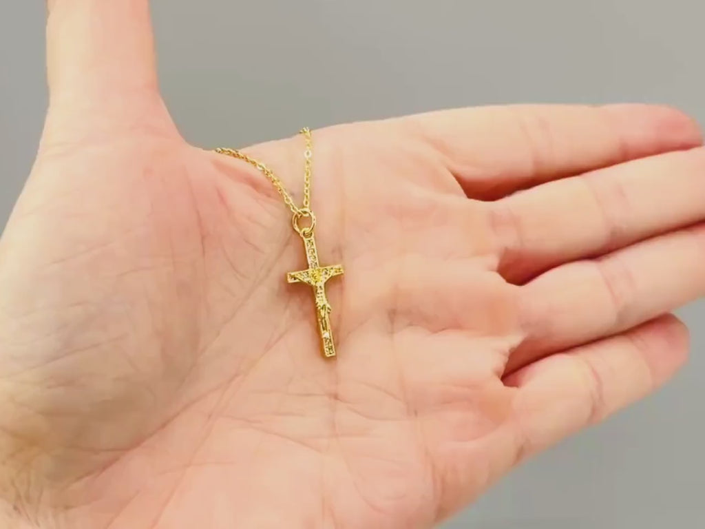 Crucifix Necklace Gold Dainty Catholic jewelry Jesus Christian cross faith necklace religious confirmation baptism Easter Gift for her woman