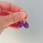 Amethyst Heart Earrings Dangle Sterling Silver, Gold, Rose Gold, February birthstone purple Valentines Day Jewelry gift for wife, mom, bff