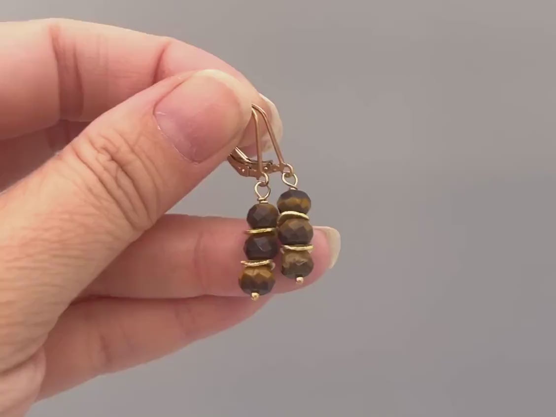 Tigers Eye Earrings dangle, 14k gold, sterling silver