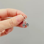 Dainty Silver Pine Cone Earrings dangle Huggie Hoops handmade rustic nature jewelry autumn fall winter earthy woodland gifts for sister, mom