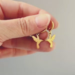 Dainty Hummingbird Earrings dangle Huggie Hoops gold, silver handmade nature jewelry unique gift for bird lovers watchers daughters sister