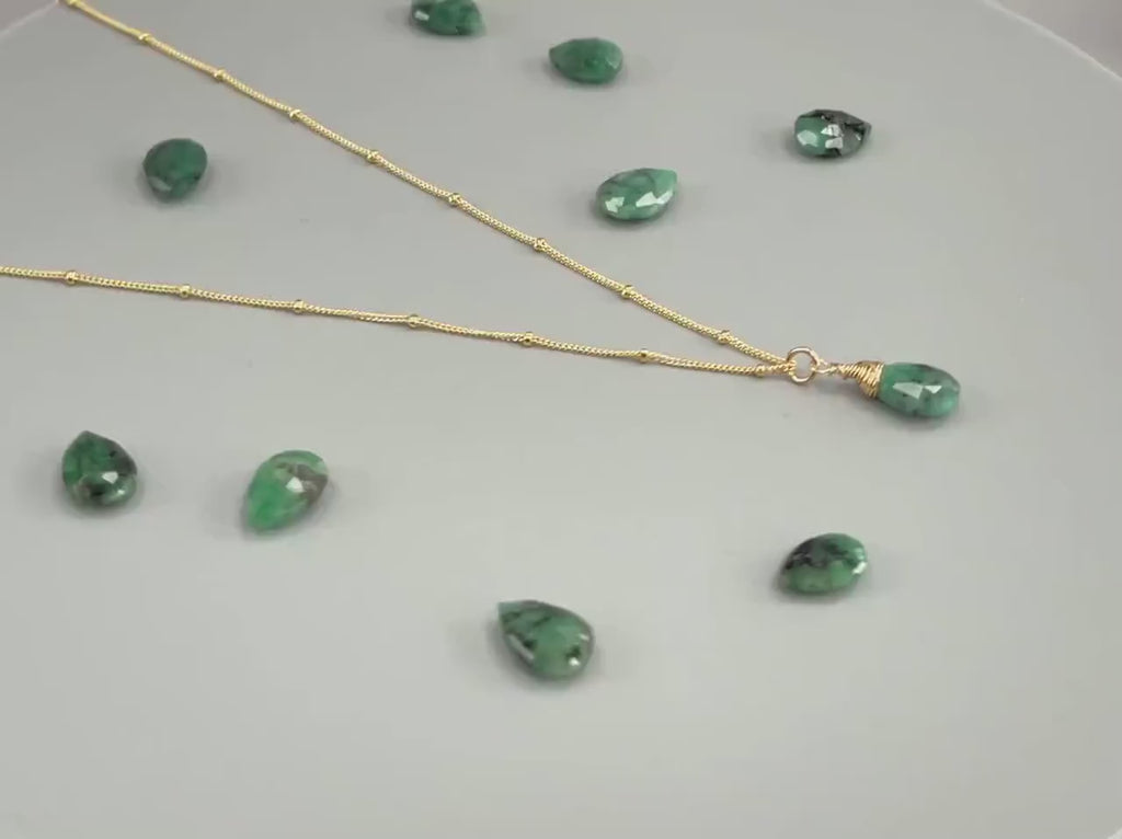 Dainty Emerald Pendant Necklace 14k gold Rose Gold, Sterling Silver May Birthstone layering choker  Handmade Jewelry gift for wife, mom bff