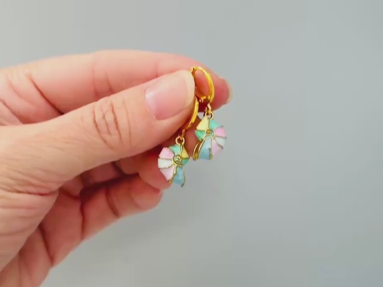 Pastel Nautilus Shell Earrings Gold Huggie Hoop dangle handmade ocean lover gift nature inspired coastal nautical beachy summer jewelry