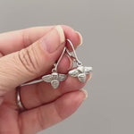 Dainty Honey Bee Earrings dangle Gold, Silver
